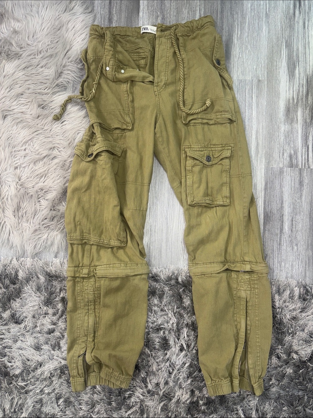 Zara Military Green Cargo Pants with Drawstring Waist